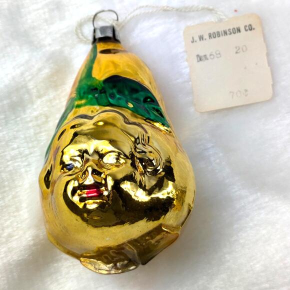 Handmade Other - Pear Face Mercury Christmas Ornament Gold Child Antique West Germany Hand Blown
